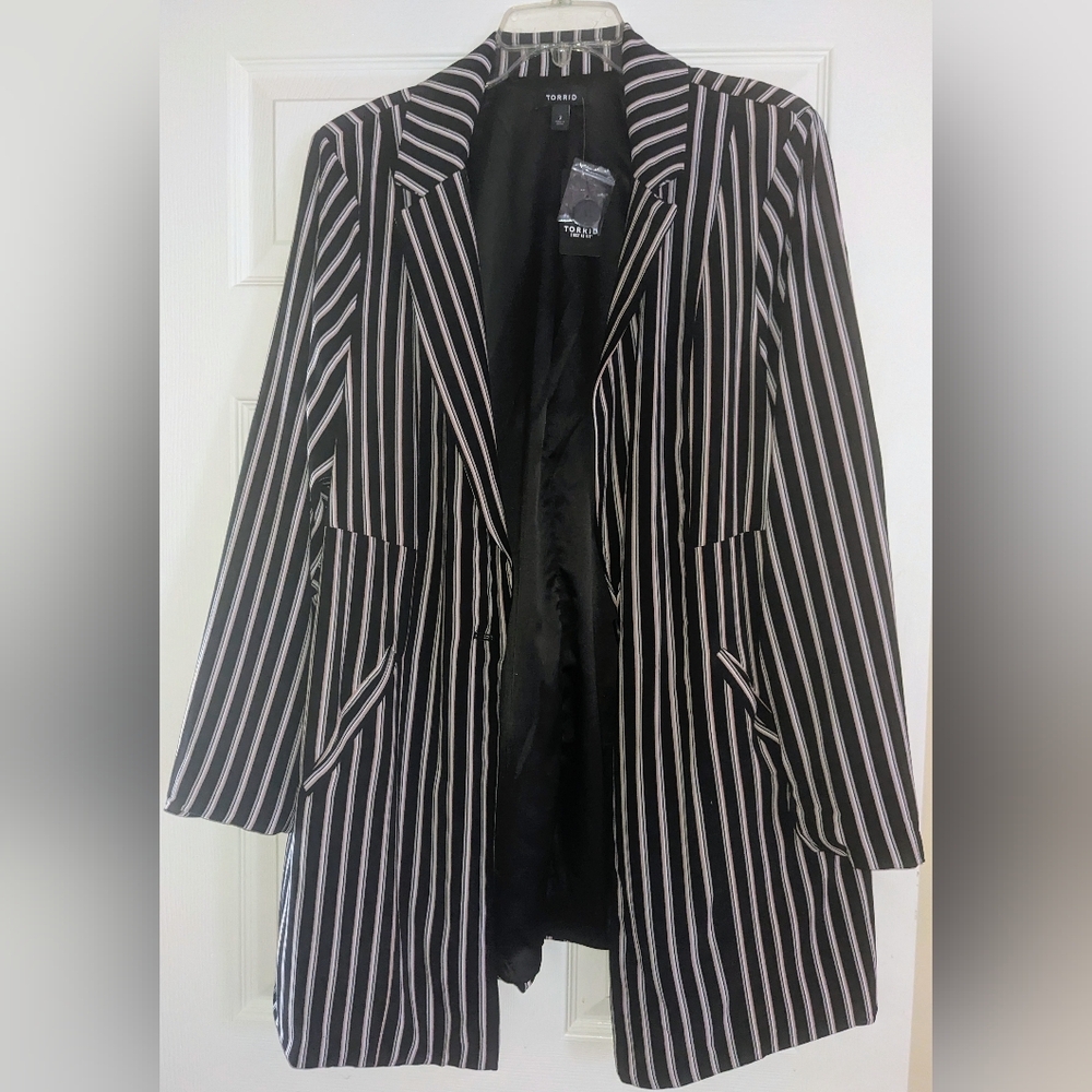 Torrid Black, White, And Pink Striped Women's Blazer